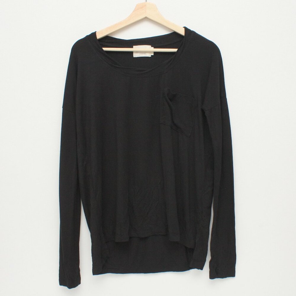 Maison Du Soir Women's Sleepwear Long Sleeve Shirt Black XS Top Pocket USA made